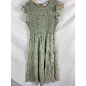 New By the River Smocked Floral Midi Dress Green Size Medium